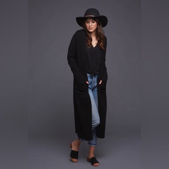 Wilfred Aritzia Black Knit Woven Crochet Layering Cardigan Robe Duster Sweater - Picture 3 of 15